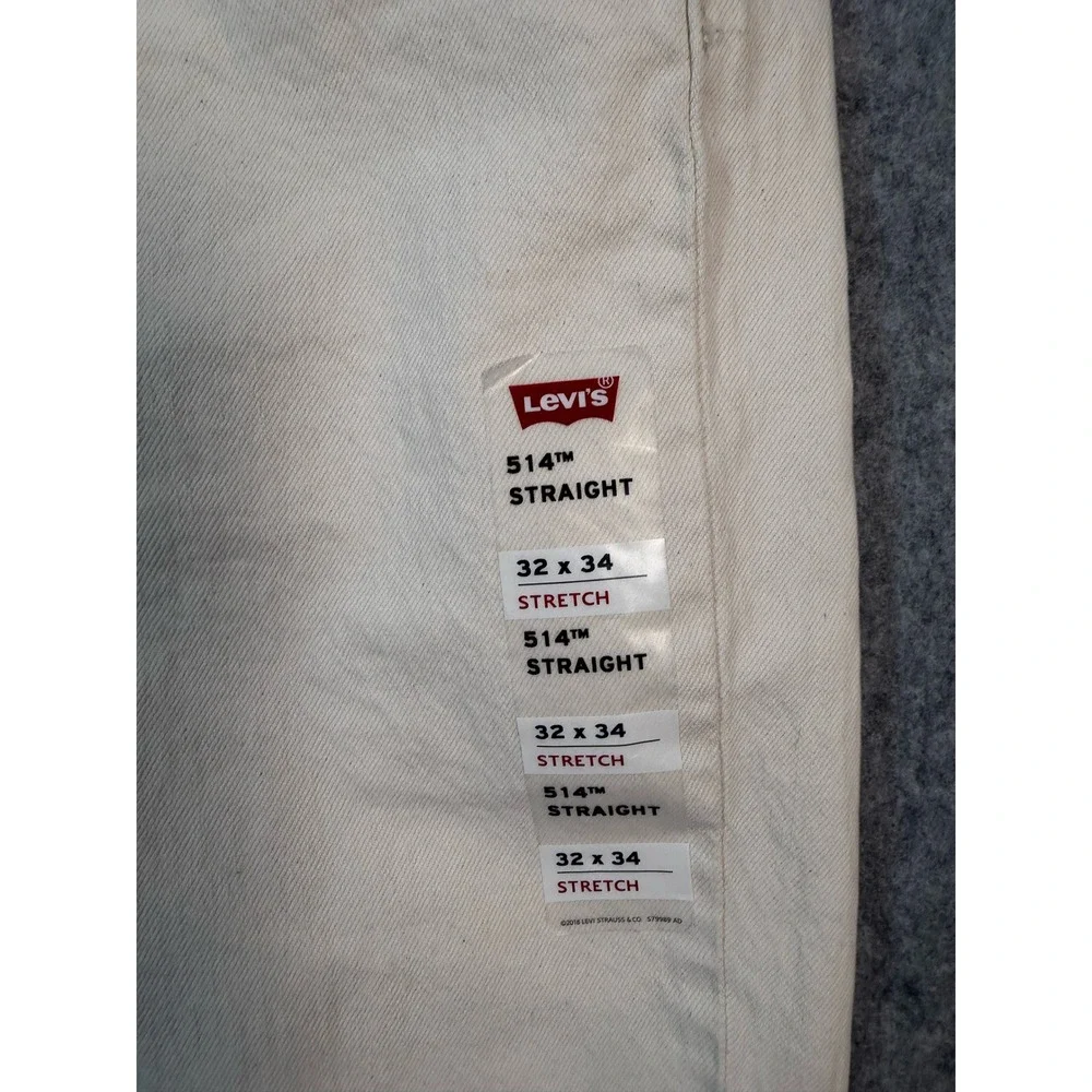 Levis 514 Straight Fit Mens Jeans 32x34 Off White Cream Stretch Denim Pants